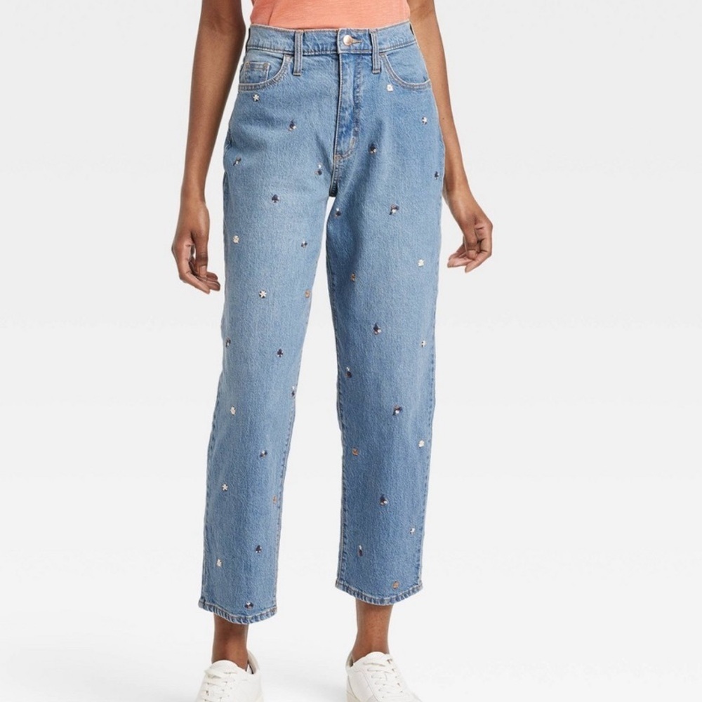 Floral Embroidered Super-High Rise Straight Jeans Universal Thread 0 S